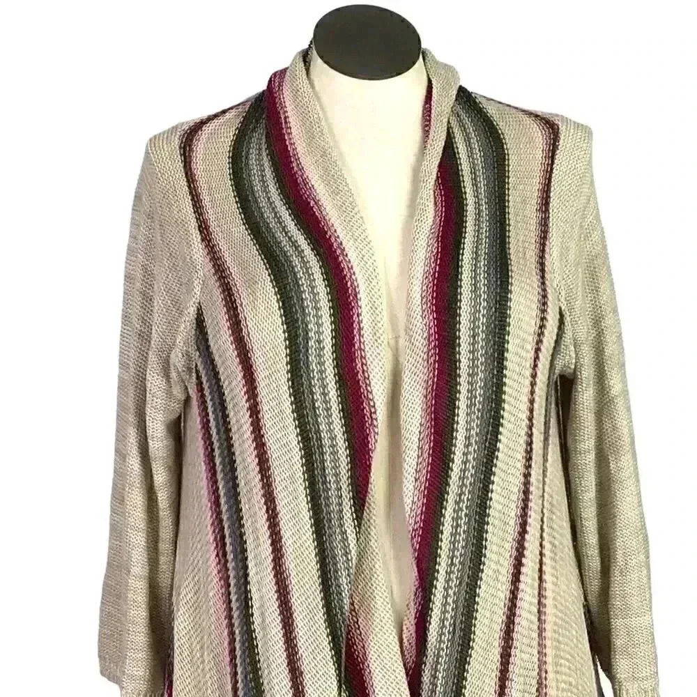 Torrid Women 0X Waterfall Striped Sweater Beige Cotton Rayon 3/4 Sleeve Boho - Picture 4 of 10